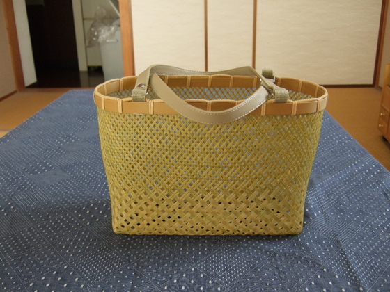趣味の竹かごバッグ -二本寄せ菱四つ目透かし網代編みバッグ